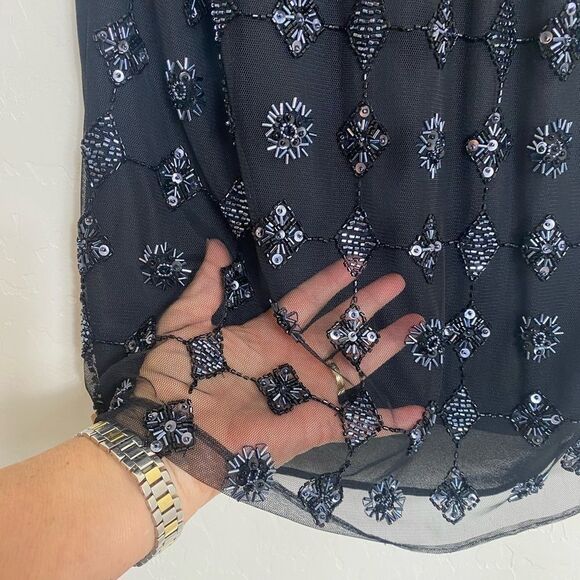 R&M Richards 8P beaded vintage black sleeveless blouse and jacket - Picture 1 of 10